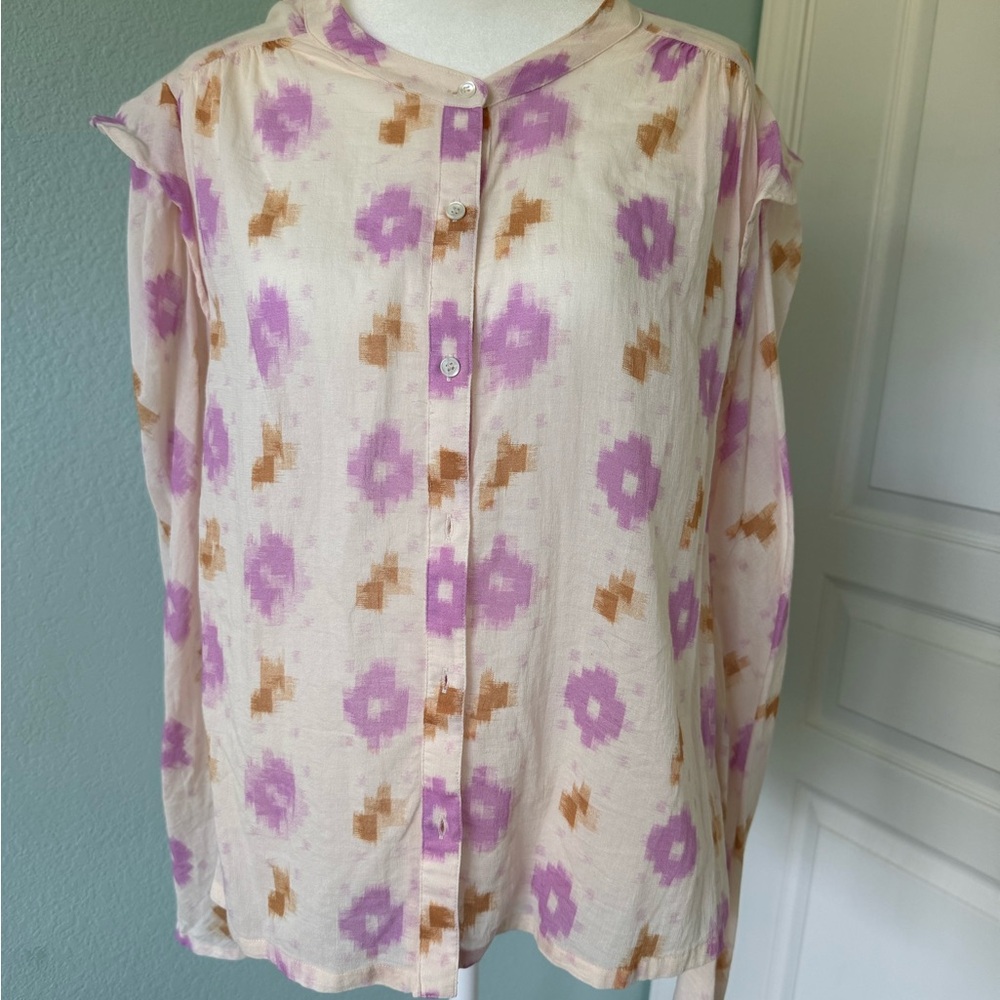 XIRENA Floral Button-Up Blouse - Purple and Tan